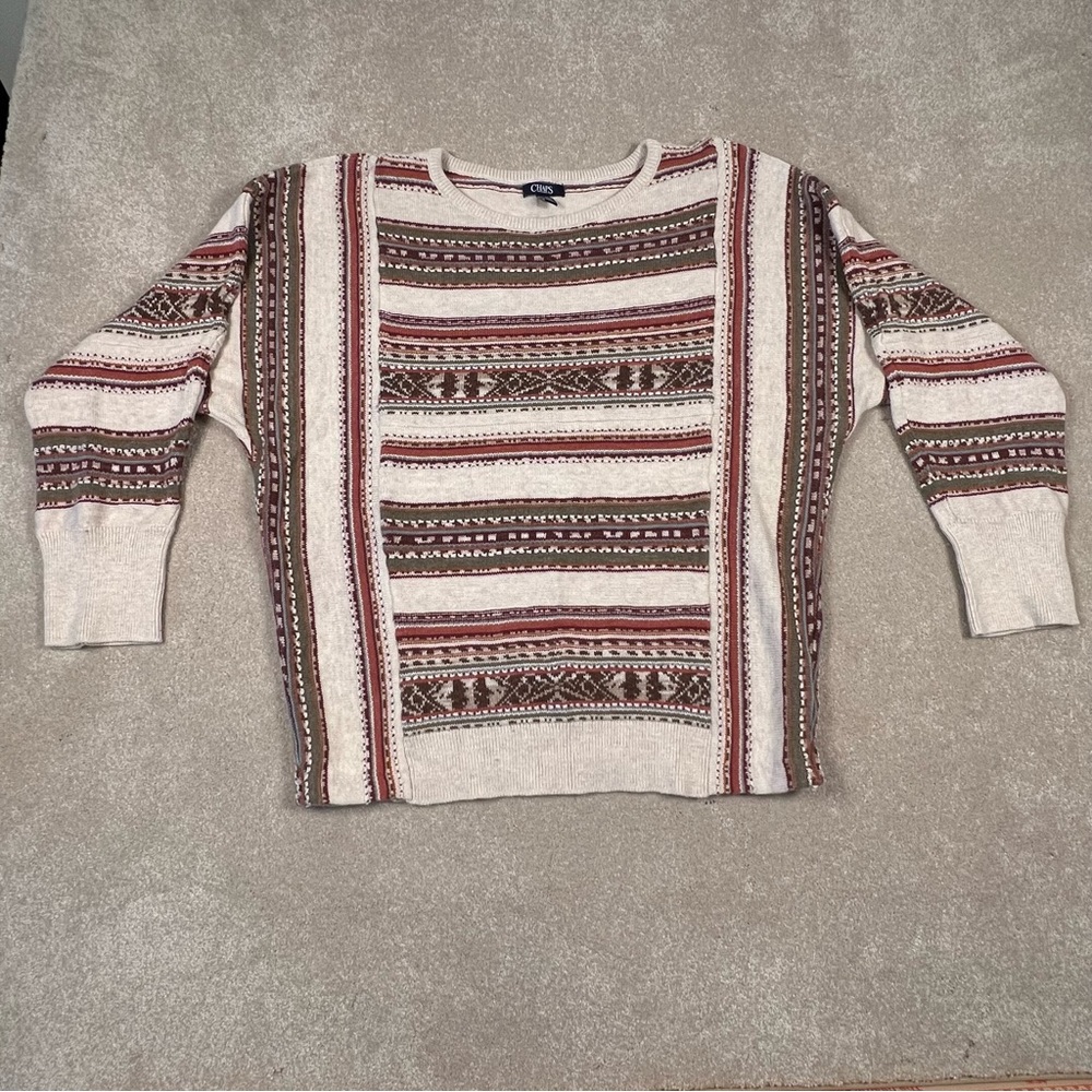 Chaps Cotton/Linen Southwest Pattern Knit Sweater 90s style Crew Neck Women's XL